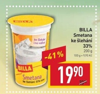 Smetana ke šlehání Billa 33%