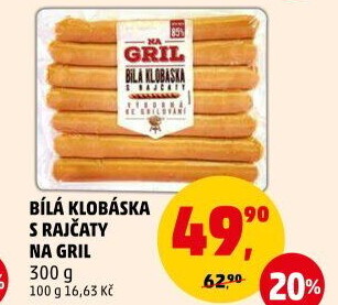 Klobása bílá s rajčaty Na gril Penny