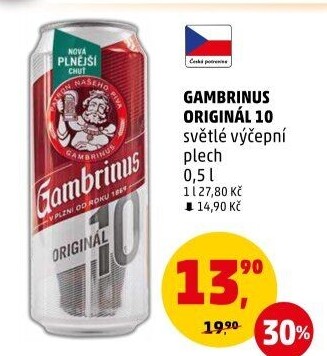 Pivo světlé výčepní Originál 10° Gambrinus