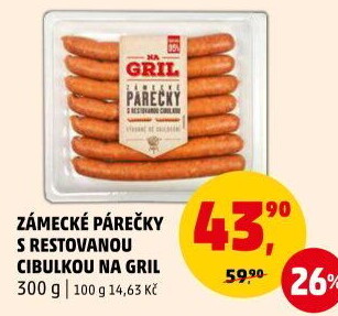 Zámecké párečky s restovanou cibulkou Na gril Penny