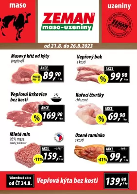 akční leták ZEMAN maso - uzeniny 21.8.2023-26.8.2023