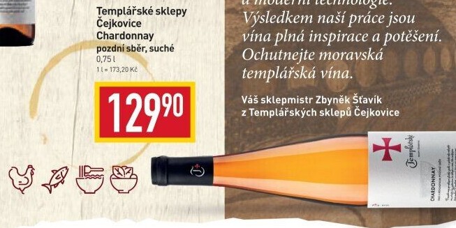 Víno Chardonnay Templářské sklepy Čejkovice - pozdní sběr