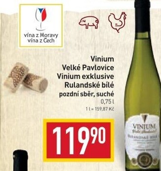 Víno Rulandské bílé Vinium Exclusive Velké Pavlovice - pozdní sběr