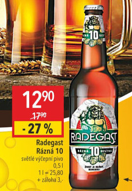 Pivo světlé výčepní Rázná 10° Radegast