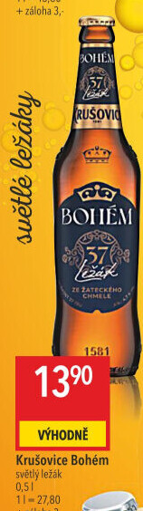 Pivo světlý ležák Bohém Krušovice