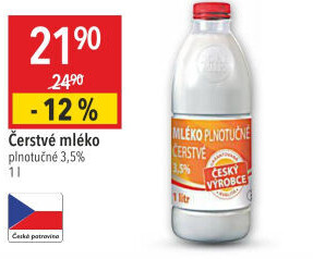 Mléko čerstvé Bohemilk - 3,5% plnotučné