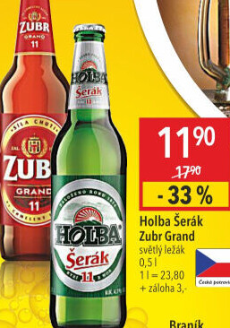 Pivo světlý ležák 11° Šerák Holba