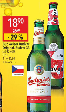 Pivo světlý ležák Original Budweiser Budvar