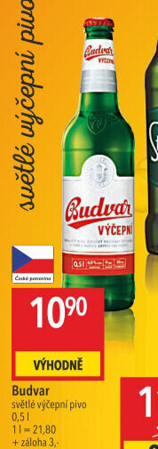 Pivo světlé výčepní Budweiser Budvar