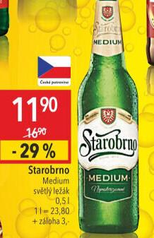 Pivo světlý ležák nepasterizovaný 11° Medium Starobrno