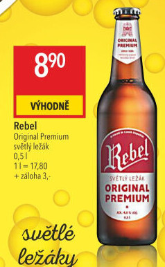 Pivo světlý ležák Original Premium Rebel Pivovar Havlíčkův Brod