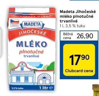 Mléko trvanlivé Jihočeské Madeta - 3,5% plnotučné