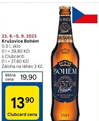 Pivo světlý ležák Bohém Krušovice