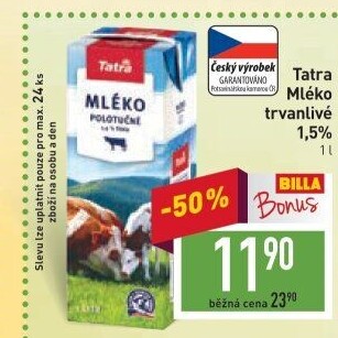 Mléko trvanlivé Tatra - 1,5% polotučné