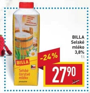 Mléko čerstvé selské Billa - 3,8% plnotučné
