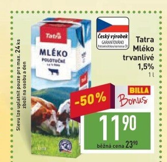 Mléko trvanlivé Tatra - 1,5% polotučné
