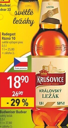 Pivo světlé Královský ležák 12° Krušovice