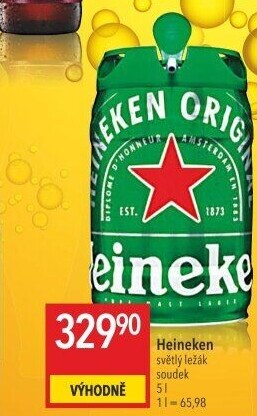 Pivo světlý ležák Heineken - soudek