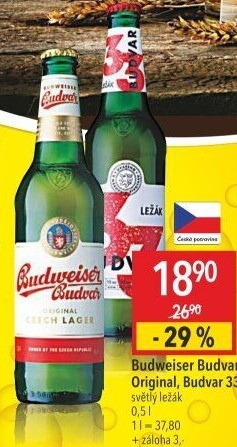 Pivo světlý ležák Original Budweiser Budvar