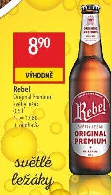 Pivo světlý ležák Original Premium Rebel Pivovar Havlíčkův Brod