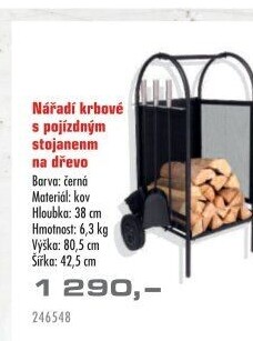 Koš na krbové dřevo s nářadím