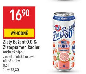 Nealkoholické pivo ochucené Radler Zlatý Bažant