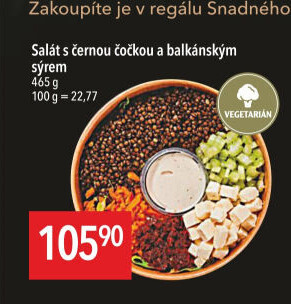 Salát s černou čočkou a balkánským sýrem