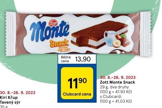 Dezert mléčný Monte Snack Zott