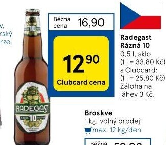 Pivo světlé výčepní Rázná 10° Radegast
