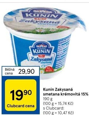 Zakysaná smetana krémovitá Mlékárna Kunín 15%