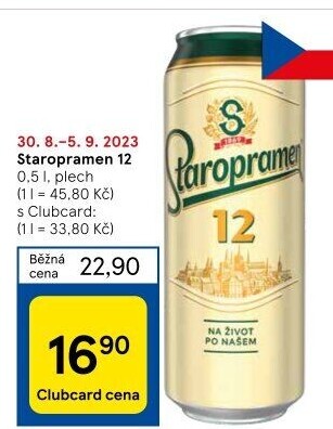 Pivo světlý ležák 12° Staropramen