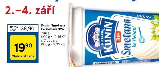 Smetana ke šlehání Mlékárna Kunín 31%