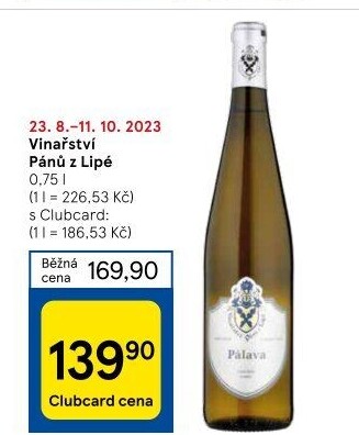 Vína Vinařství Pánů z Lipé