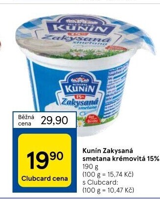 Zakysaná smetana krémovitá Mlékárna Kunín 15%