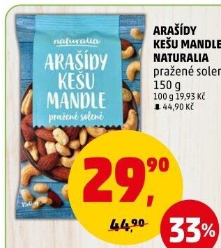 Arašídy, kešu a mandle pražené Naturalia