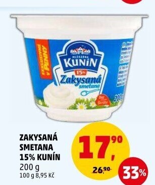 Zakysaná smetana Mlékárna Kunín 15%