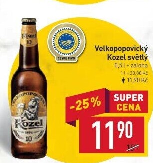 Pivo světlé výčepní 10°Velkopopovický Kozel