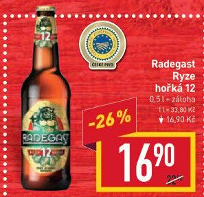 Pivo světlý ležák 12° Ryze hořká Radegast