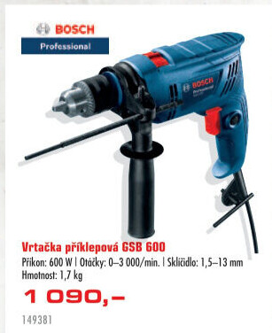 Příklepová vrtačka GSB 600 Bosch Professional