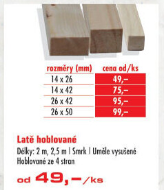 Stavební lať hoblovaná