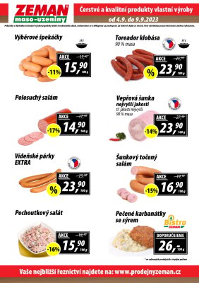 akční leták ZEMAN maso - uzeniny 4.9.2023-9.9.2023