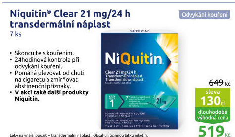 Náplast nikotinová 21 mg Clear NiQuitin