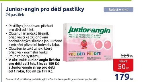 Pastilky proti bolesti v krku Junior Angin