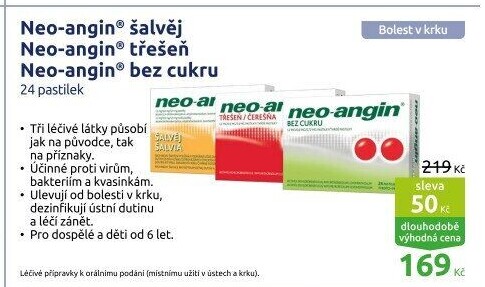 Pastilky proti bolesti v krku Neo Angin