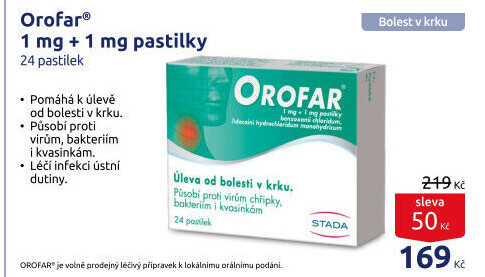 Pastilky proti bolesti v krku Orofar