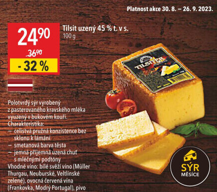 Sýr Tilsit uzený 45% Smiltene