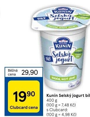 Bílý jogurt selský Mlékárna Kunín