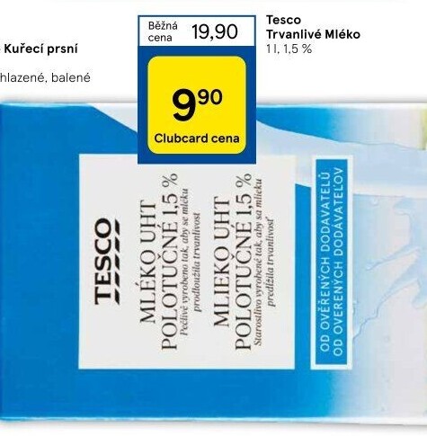 Mléko trvanlivé Tesco - 1,5% polotučné