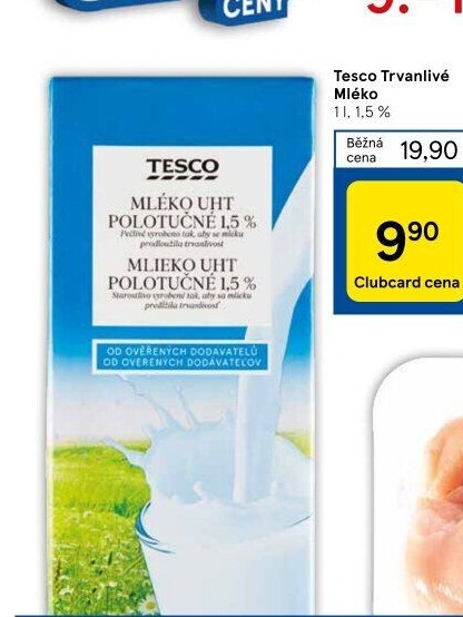 Mléko trvanlivé Tesco - 1,5% polotučné