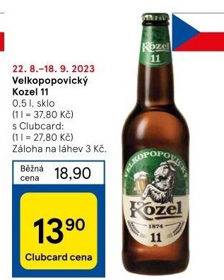 Pivo ležák 11° Velkopopovický Kozel